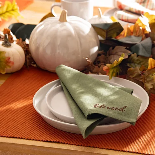 Miniatura 3 de Elrene Home Fashions Harvest Sentiments - Juego de 4 servilletas de tela y 4 manteles individuales acanalados, grande, multicolor, 8 piezas