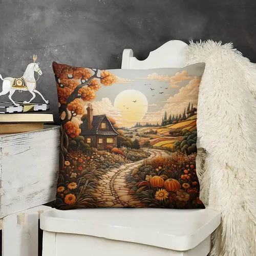 Miniatura 9 de Fundas de almohada decorativas cuadradas de terciopelo con diseño de paisaje, campo, otoño, otoño, 12 x 12 pulgadas, para Acción de Gracias