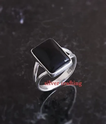 Miniatura 2 de Anillo de piedras preciosas de ónix negro 925 joyería de plata esterlina (6), Plata, Ónix
