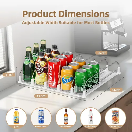 Miniatura 4 de HIYOHIYO Organizador de bebidas de 5 filas para refrigerador, dispensador de latas de soda autoempujable para refrigerador, dispensador automático