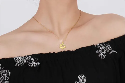 Miniatura 3 de QEPOL Collares con colgante de seis puntas chapados en oro de 18 quilates, con dije de estrella de David Megan, joyería judía de Israel