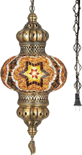 Miniatura 6 de DEMMEX Lámpara colgante de techo con globo de mosaico turco marroquí de 10 pulgadas XL, luz de techo enchufable con cadena y cable de 15 pies