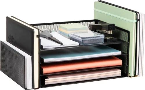 Mind Reader Organizador de escritorio, almacenamiento de archivos, bandeja de papel, espacio de trabajo, oficina, malla metálica, 16.75 pulgadas de