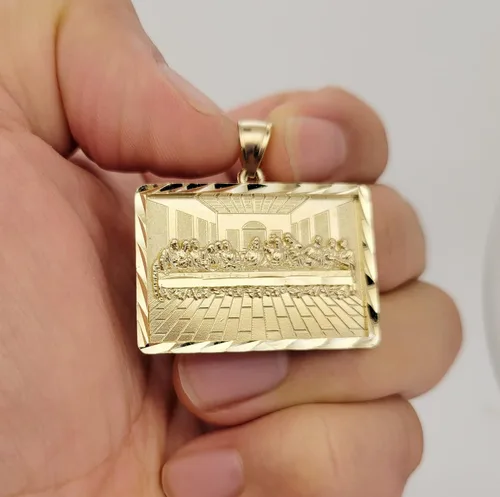 Miniatura 4 de AMZ Jewelry Dije de oro de 10 quilates para la última cena con marco de corte de diamante para la última cena Hip Hop, Oro, No hay gema