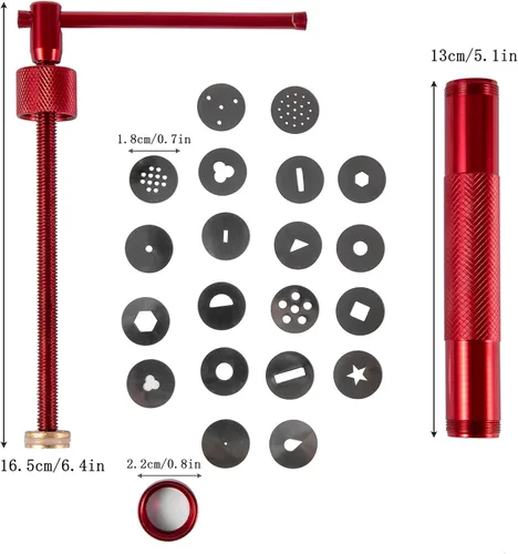 Miniatura 2 de Extrusora de arcilla de acero inoxidable, extrusora de pasta de azúcar, juego de herramientas de decoración de fondant, cerámica y cerámica, Rojo