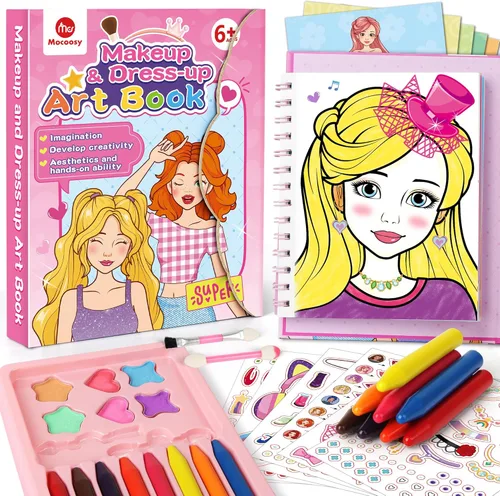 Mocoosy Kit de Manualidades de Maquillaje para Niñas de 6-8 Años, Libro de Actividades para Colorear de Maquillaje de Fantasía con Calcomanías, Kit