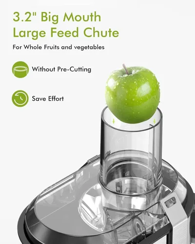 Miniatura 2 de SIFENE Exprimidor centrífugo de 800 W, extractor de jugo de alta potencia con 3.2 pulgadas de boca ancha 3 velocidades de control compacto de acero