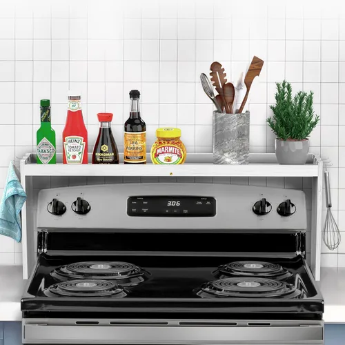Miniatura 11 de IIIOIIIA Estante de Bambú Sobre la Estufa para Especias para Almacenamiento de Cocina, Organizador de Especiero de Cocina de 31.5", Estante Superior