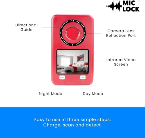 Miniatura 4 de Mic-Lock Camera Finder Pro - Detector de cámara oculta antiespía con infrarrojos (IR) - Asegura tu espacio (rojo)