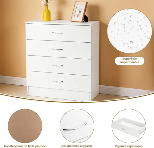Miniatura 5 de Karl home Cómoda de 4 cajones para dormitorio, cajoneras pequeñas, mesita de noche moderna, cómoda blanca con 4 cajones de almacenamiento, Blanco