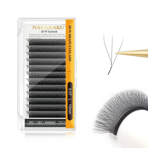 Miniatura 307 de NAGARAKU Extensiones de pestañas Double Tips 4D W, suministros con puntas dobles, gruesas con rizado D de 0.07 mm, bandeja mixta 8-15 mm, 0.07-D