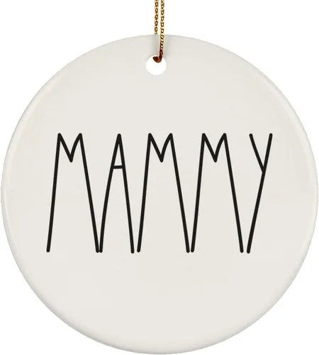 Miniatura 31 de Adorno familiar de Navidad, regalos de hija, hijo, adorno de círculo de cerámica de 3 pulgadas para colgar en el árbol – Día de la Madre