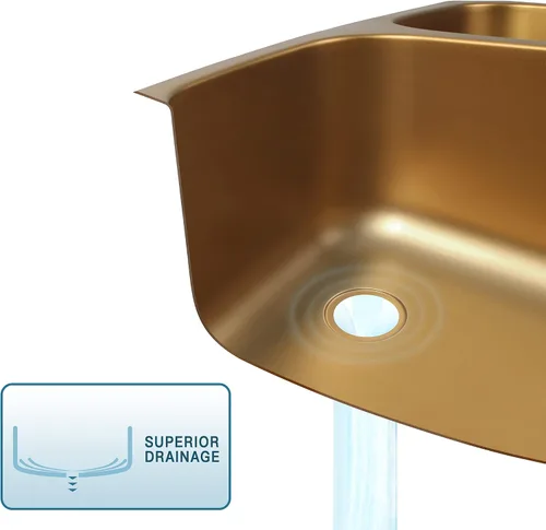 Miniatura 8 de LQS Fregadero de cocina dorado de 32 x 18 pulgadas, fregaderos de cocina empotrados, fregaderos de acero inoxidable de doble tazón 50/50