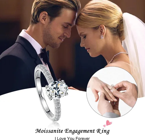 Miniatura 3 de SMILEST 1.5 CT Oval Moissanite Engagement Rings, Lab Created Moissanite Ring 925 Sterling Silver Side Stone Rings for Women Wife Anniversary Jewelry