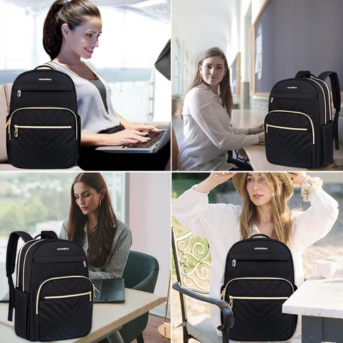 Miniatura 5 de VANKEAN - Mochila para laptop de 17.3 pulgadas para mujeres y hombres, bolsa de trabajo de moda con puerto USB, mochilas impermeables