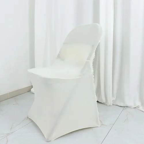 Miniatura 7 de Tableclothsfactory Funda de silla plegable ajustable con diseño de roseta de satén marfil