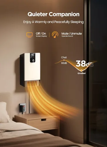 Miniatura 6 de GiveBest Calentador de pared para baño, calentador eléctrico de calentamiento rápido de 1500 W con enchufe ALCI, termostato ajustable, 3 modos