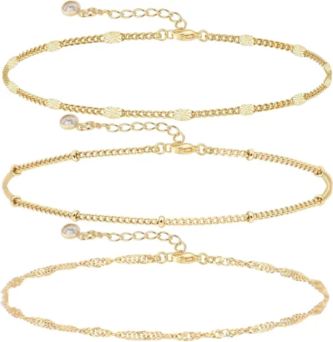 Miniatura 8 de CAROVO Pulseras de oro para mujer, pulseras chapadas en oro de 14 quilates para mujer, conjuntos de pulseras delicadas de espiga con clip de papel