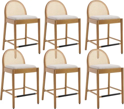 Miniatura 15 de HEAH-YO Taburetes de bar de ratán, juego de 2, taburetes de barra de 26 pulgadas de altura de mostrador con respaldos de ratán y patas de madera