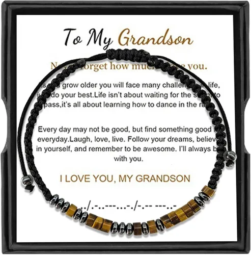 Miniatura 17 de Pulsera con código morse, regalos de Navidad para hijo, nieto, hija, nieta, sobrino, regalo de cumpleaños inspirador Tiger Eye Stone