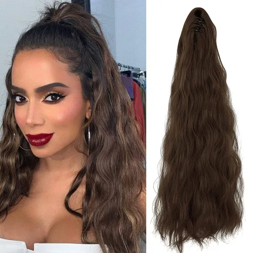 OMGREAT Extensión de cola de caballo con clip de garra de 18 pulgadas, extensiones de cabello rizado ondulado largo para mujer, clip de mandíbula,