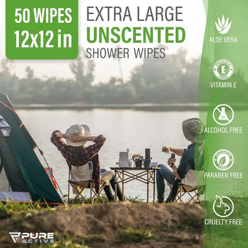 Miniatura 5 de Toallitas corporales para camping, 50 toallitas XXL de 12 x 12 pulgadas, toallitas corporales de ducha para camping, toallitas corporales