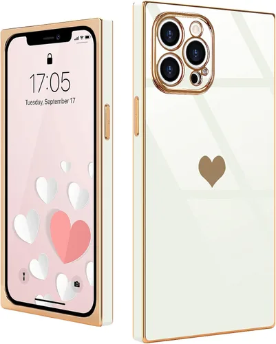Miniatura 38 de Compatible con iPhone 12 Funda Rectangular Bonita Chapado Dorado Lujo Corazón de Amor Funda de Teléfono para Mujeres Niñas A Prueba de Golpes