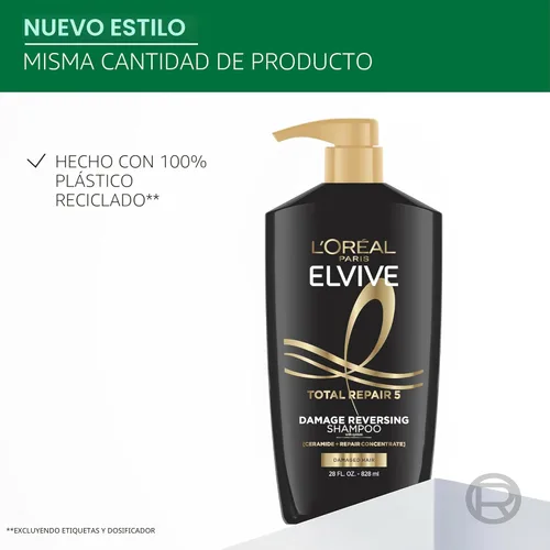 Miniatura 6 de L'Oreal Paris Elvive Total Repair 5 Champú Reparador para Cabello Dañado Champú con Proteína y Ceramida para Cabello Fuerte Sedoso Brillante
