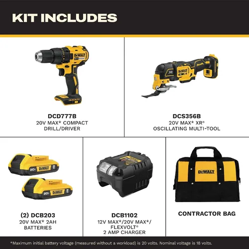 Miniatura 2 de DEWALT 20V MAX Cordless Drill Driver and Oscillating Multi-Tool Combo Kit with 2 x 2 Ah Batteries and Charger, Blade and Workbag (DCK251D2)