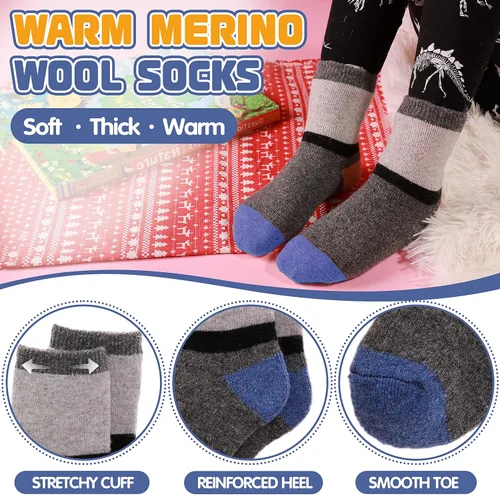 Miniatura 45 de ANTSANG Calcetines de Lana, Calcetines Térmicos Cálidos y Gruesos Tipo Crew Boot para Niños Pequeños, Niños y Niñas, 6 Pares