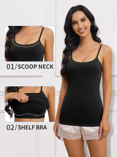 Miniatura 78 de Camisa Attraco de algodón, con tirantes estilo espagueti, con brasier incorporado, 2 paquetes, para mujer