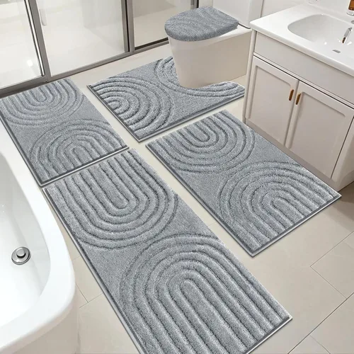 Miniatura 15 de Juego de alfombras de baño HEBE de 5 piezas, tapetes de baño absorbentes y suaves para baño, juego de tapetes de baño lavables a máquina