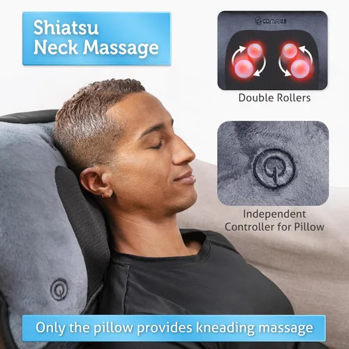 Miniatura 6 de COMFIER Alfombrilla de masaje de cuerpo completo con almohada de cuello móvil, 10 motores vibratorios y 4 almohadillas térmicas, almohadilla de Azul