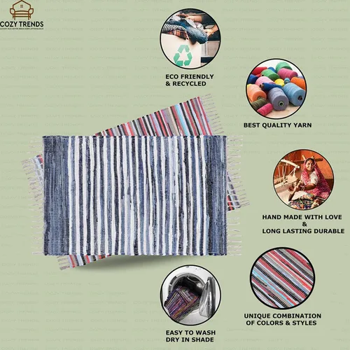 Miniatura 8 de COZY TRENDS Alfombra trenzada a mano, estilo indio, tradicional, colorido, de algodón, Chindi, decoración del hogar, 24 x 36 pulgadas, con flecos