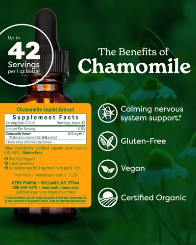 Miniatura 2 de Herb Pharm Extracto líquido de manzanilla: USDA Orgánico Apoyo calmante del sistema nervioso, suplemento de manzanilla de apoyo al estrés