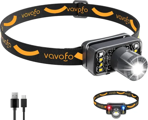 Miniatura 8 de VAVOFO Paquete de 2 linternas LED para faros delanteros, 500 lúmenes, recargable, impermeable, con luz blanca brillante + roja, atenuación continua