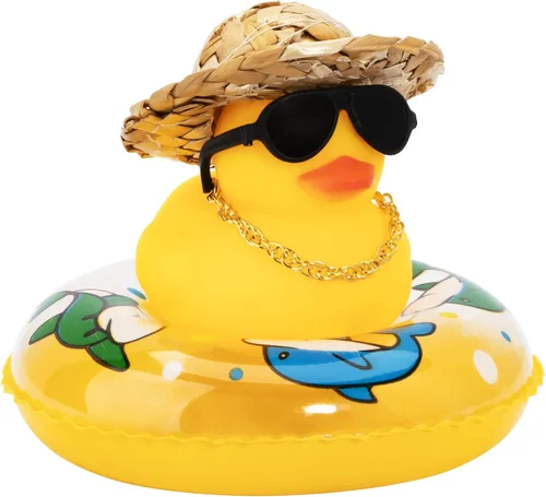 Miniatura 21 de wonuu Pato de Goma para Automóvil, Decoración de Pato Amarillo para Tablero con Sombrero de Sol, Anillo de Natación, Collar, Gafas de Sol