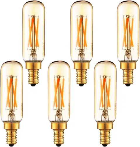 LiteHistory Bombilla LED T6 regulable de 40 W, candelabro LED 2200 K, ámbar 250 lm, 4 W, e12 T25, paquete de 6 bombillas Utral Blanco Cálido 2200k 4w