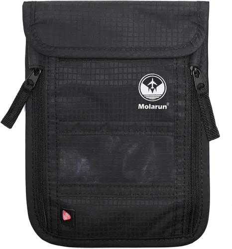 Miniatura 4 de RFID Bloqueo Stash Cuello Billetera, Pasaporte Titular Bolsa De Viaje Para Mujeres Hombres - Negro, Negro -, Cartera Rfid
