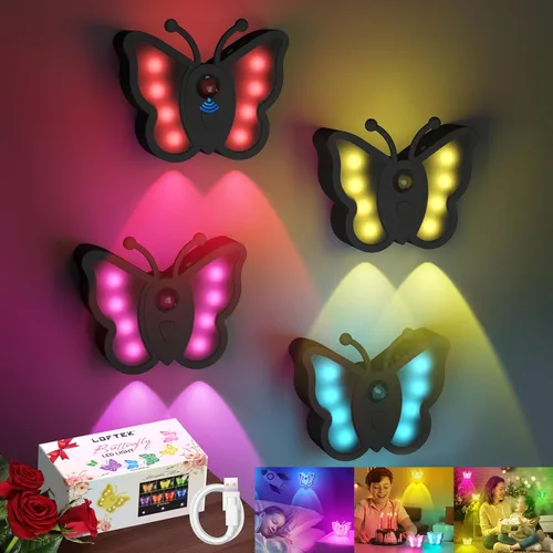 Miniatura 12 de LOFTEK Luz Nocturna de Mariposa, Luz Nocturna Recargable con Sensor de Movimiento, 2 Modos de Color y Luz Nocturna RGB Ajustable, Se Pega