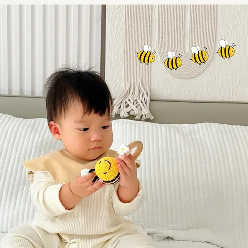 Miniatura 5 de DICHA Crochet Bee Baby Rattle - Juguete sensorial para bebés, ideal para baby shower, incluye anillo de dentición de haya Abeja