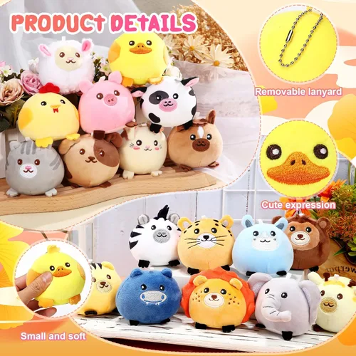 Miniatura 2 de Halloscume Juego de 18 piezas de mini animales de peluche a granel de 3.15 pulgadas, pequeños adornos de animales de la selva de granja
