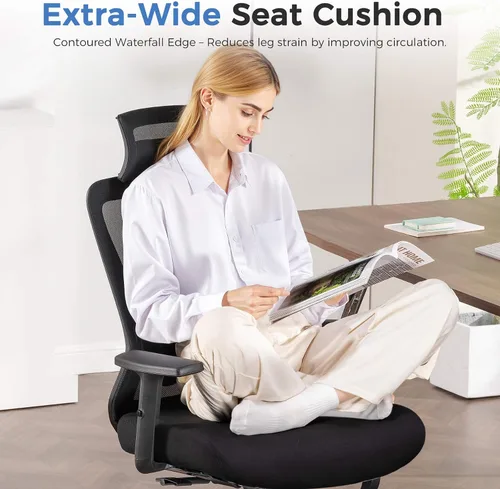 Miniatura 9 de COMHOMA ErgoFlex-P26 - Silla de oficina ergonómica, grande y alta, 350 libras, con soporte lumbar adaptativo 3D y reposacabezas, silla de escritorio