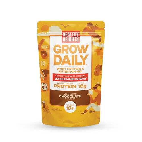 Healthy Heights Grow Daily Kids - Mezcla de bebida proteica (chocolate) - Batido alto en proteínas para niños de 10 años, 21.6 onzas