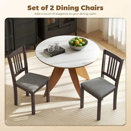 Miniatura 4 de HOMCOM - Juego de 2 sillas de comedor tapizadas con marco de madera de caucho, asiento acolchado y respaldo de listones para sala de estar, comedor