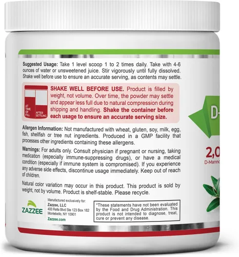 Miniatura 5 de Zazzee D-manosa en polvo Plus, 2000 mg, 30 porciones, potente y de acción rápida, más 5 mil millones de probióticos CFU y extracto de jugo