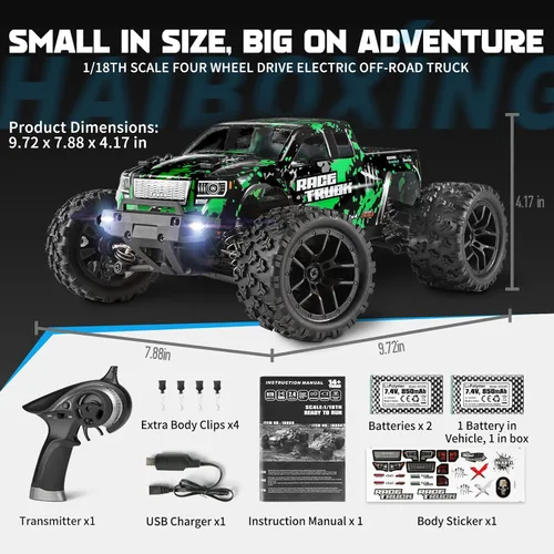 Miniatura 3 de HBX 1:18 Auto a escala todo terreno a control remoto 18859E, 30+MPH alta velocidad 4WD vehículo eléctrico con controlador de radio de 2.4 GHz