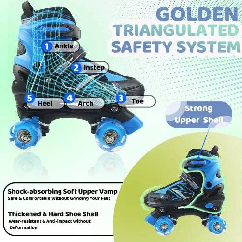 Miniatura 4 de Patines de ruedas para niños y niñas, niños pequeños, principiantes, ajustables, 4 tamaños, patines cuádruples para niños con todas las ruedas Negro