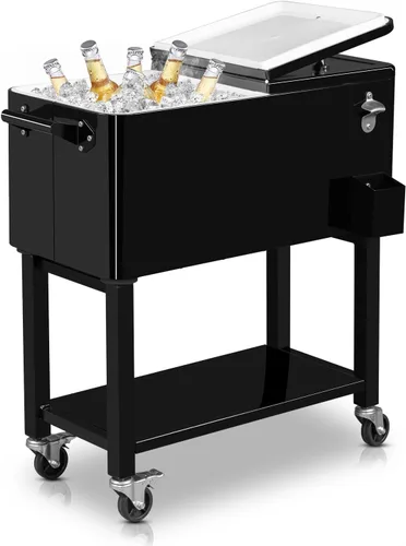 Miniatura 16 de Baúl de hielo con ruedas de 80 cuartos de galón, portátil, para fiestas, para bebidas frías, para terraza de patio al aire libre, mimbre marrón