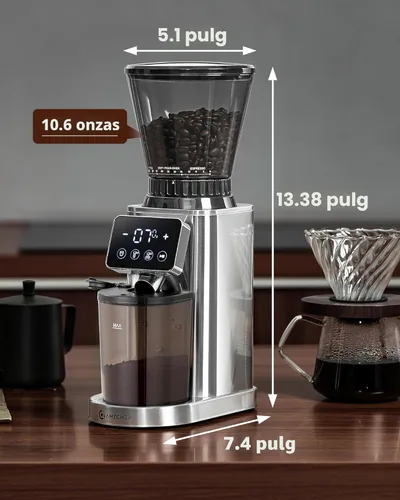 Miniatura 3 de AMZCHEF Molinillo de Café, Molinillo de Granos de Café con Rebaba para Uso Doméstico con 48 Configuraciones de Molienda Precisas, Embudo Desmontable